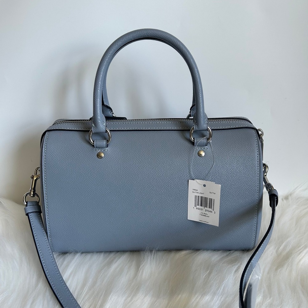 Coach Rowan Twilight Blue Crossgrain Leather Satchel New - Picture 2 of 9